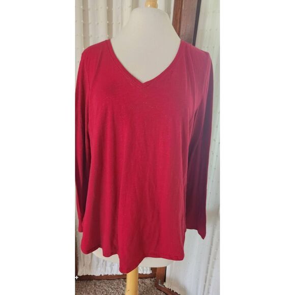 T80 Sonoma Good For Life red long sleeve everyday tee with silver sparkles - Picture 1 of 8